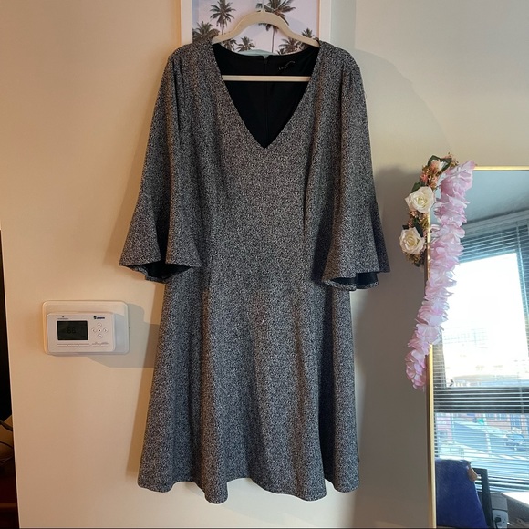 Lane Bryant V-neck Grey Mini Skater Dress - Picture 2 of 6